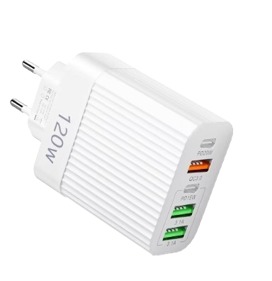 Kompaktes 120-Watt-Reiseladegerät mit mehreren Ladeanschlüssen und faltbarem EU-Stecker